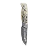 MAIHKEL EKLAND, SWEDEN A FINE & UNIQUE DAMASCUS BLADED & VIVECA SAHLIN SCRIMSHAWED 'LORD OF THE