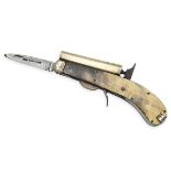A .32 PERCUSSION UNWIN & RODGERS TYPE SINGLE-SHOT KNIFE-PISTOL, no visible serial number, circa