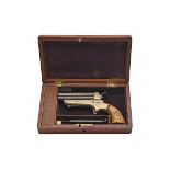 A CASED .30 (RIMFIRE) SHARPS PATENT DERRINGER FOUR-BARRELLED PISTOL SIGNED TIPPING & LAWDEN,