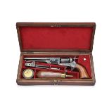 A CASED .36 PERCUSSION COLT LONDON 1851 NAVY REVOLVER, serial no. 36654, for 1855, with re-blued