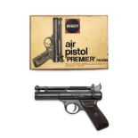 A BOXED .22 WEBLEY & SCOTT 'E' SERIES PREMIER AIR-PISTOL, batch no. 353, circa 1972, with 6 5/8in.