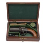 A CASED 140-BORE PERCUSSION PEPPERBOX REVOLVER OF SMALLER SIZE, UNSIGNED, no visible serial