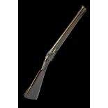 A 12-BORE FLINTLOCK BRASS-BARRELLED BLUNDERBUSS SIGNED PEGLER, LONDON, no visible serial number,
