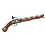 AN EARLY 25-BORE FLINTLOCK LONG-BARRELLED SEA-SERVICE PISTOL SIGNED TOWER, no visible serial number,
