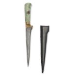 A PESH-KABZ DAGGER WITH DAMASCUS BLADE AND NEPHRITE HILT, late 20th century, with 8in. rose damascus