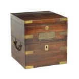A 19TH CENTURY ROSEWOOD AND BRASS BOUND CHRONOMETER CASE