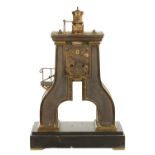 A LATE 19TH CENTURY GILT BRASS AND BRONZE FRENCH INDUSTRIAL AUTOMATON MANTEL CLOCK