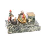 ATTRIBUTED TO FRANZ BERGMANN, A 19TH CENTURY COLD PAINTED BRONZE AND MARBLE FIGURAL INKSTAND
