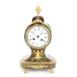 A LATE 19TH CENTURY FRENCH GREEN TORTOISESHELL AND GILT BRONZE MANTEL CLOCK