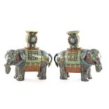 A PAIR OF 19TH CENTURY CHINESE CLOISONNE ELEPHANT CANDLESTICKS