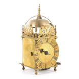 AN EARLY 18TH CENTURY STYLE BRASS WEIGHT DRIVEN LANTERN CLOCK