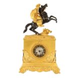 AN EARLY 19TH CENTURY FRENCH BRONZE AND ORMOLU FIGURAL MANTEL CLOCK