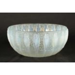 A RENE LALIQUE OPALESCENT BLUE STAINED 'PERRUCHES' BOWL