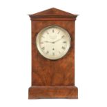 JAMES McCABE, LONDON. A SMALL 19TH CENTURY FIGURED MAHOGANY FUSEE MANTEL CLOCK