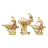 A COLLECTION OF THREE ART NOUVEAU PORCELAIN ROYAL DUX CENTRE PIECES