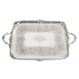 A GEORGE IV ENGLISH SILVER TWIN-HANDLED TRAY