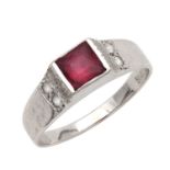 AN ART DECO 14CT WHITE GOLD RUBY AND DIAMOND RING