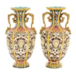 A PAIR OF LATE 19TH CENTURY COPELAND RENAISSANCE REVIVAL MAJOLICA VASES