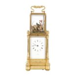 JAPY FRERES & CIE. A RARE 19TH CENTURY FRENCH GILT BRASS AUTOMATION SINGING BIRD CARRIAGE CLOCK