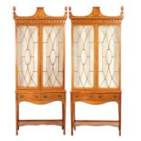 A FINE PAIR OF EDWARDIAN INLAID SATINWOOD DISPLAY CABINETS