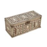 A 17TH/18TH CENTURY INDO-PORTUGUESE COLONIAL BONE AND HARDWOOD INLAID BOX