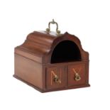A GEORGE III MAHOGANY BALLOT BOX WITH SHAPED DOME TOP AND TWIN DRAWERS INLAID Y AND N