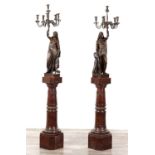 FERDINAND BARBEDIENNE A PAIR OF FINE LATE 19TH CENTURY FRENCH PATINATED BRONZE EGYPTIANESQUE FIVE-BR