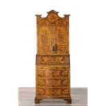 A 19TH CENTURY ITALIAN CREAM LACQUERED BUREAU BOOKCASE WITH POLYCHROME FLORAL DECORATION