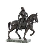 A 19TH CENTURY BRONZE EQUESTRIAN FIGURE GROUP OF BARTOLOMEO COLLEONI AFTER ANDREA DEL VERROCCHIO