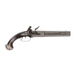 JAMES BARBAR, LONDON. A RARE 18TH CENTURY OVER-AND-UNDER FLINTLOCK PISTOL