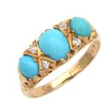 A VICTORIAN 18CT YELLOW GOLD TURQUOISE AND DIAMOND RING