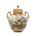 HARRY DAVIS (BRITISH, 1885–1970) AN EARLY 20TH CENTURY ROYAL WORCESTER HAND-PAINTED PORCELAIN POT PO