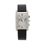 A GENTLEMAN'S LARGE MODEL 18CT WHITE GOLD AND DIAMOND CARTIER TANK AMERICAINE CHRONOGRAPH WRIST WATC