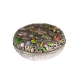A JAPANESE MEIJI PERIOD SILVER AND ENAMEL BOX AND COVER