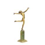 JOSEF LORENZL AN AUSTRIAN ART DECO GILT BRONZE FIGURE OF A NUDE DANCER ON GREEN ONYX BASE