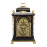 FRANCIS WELLS, LONDON. A GEORGE III ORMOLU MOUNTED EBONISED QUARTER REPEATING BRACKET CLOCK