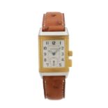 A CIRCA 2000 JAEGER-LECOULTRE STEEL AND GOLD REVERSO MEMORY WRIST WATCH