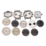 A COLLECTION OF MID 20TH CENTURY SWISS CHRONOGRAPH WATCH DIALS AND PARTS