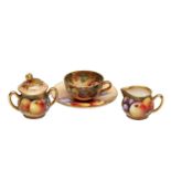 A 20TH CENTURY ROYAL WORCESTER PORCELAIN MINIATURE PART TEA SET FRUIT-PAINTED BY FRANK ROBERTS