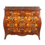 AN 18TH CENTURY DUTCH MARQUETRY BOMBE CHEST OF DRAWERS