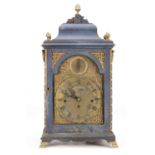 EDWARD WICKSTEED, LONDON. A RARE BLUE LACQUER CHINOISERIE QUARTER CHIMING VERGE BRACKET CLOCK