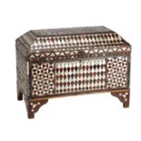 AN OTTOMAN MOTHER-OF-PEARL, TORTOISESHELL AND BONE INLAID CASKET