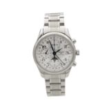A GENTLEMAN'S STEEL LONGINES MASTER COLLECTION TRIPLE CALENDAR MOONPHASE WRIST WATCH