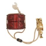 A JAPANESE MEIJI PERIOD CINNABAR LACQUERED INRO