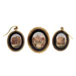 A 14CT GOLD GRAND TOUR MICROMOSAIC BROOCH AND EARRING SET