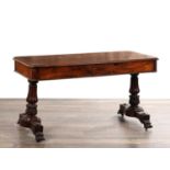 A WILLIAM IV FIGURED ROSEWOOD LIBRARY TABLE IN THE MANNER OF GILLOWS