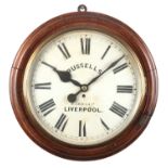 A LATE 19TH CENTURY RUSSELS LIVERPOOL 16" DIAL FUSEE WALL CLOCK