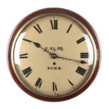 JOHN AGAR, YORK, A 19TH CENTURY 12" PAINTED CONVEX DIAL MAHOGANY FUSEE HANGING WALL CLOCK