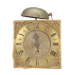 ABRAHAM JAQUES. A SMALL EARLY 18TH CENTURY 30-HOUR HOODED WALL CLOCK MOVEMENT