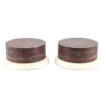 A PAIR OF FRENCH 19TH CENTURY ROUGE AND WHITE MARBLE PEDESTALS